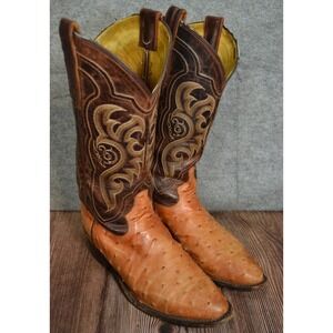 Vintage Tony Lama Exotic Ostrich Quill Western Cowboy‎ Boots 8.5 D Made in USA